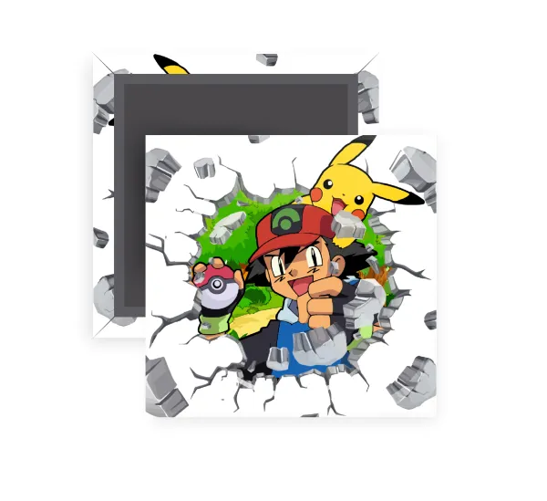 Pokemon brick — Square fridge magnet, 5x5cm