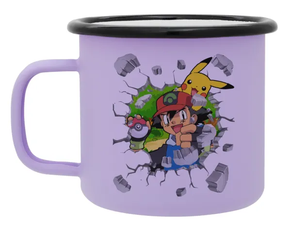 Pokemon brick — Metal enamel mug, matte light pastel purple, 360ml