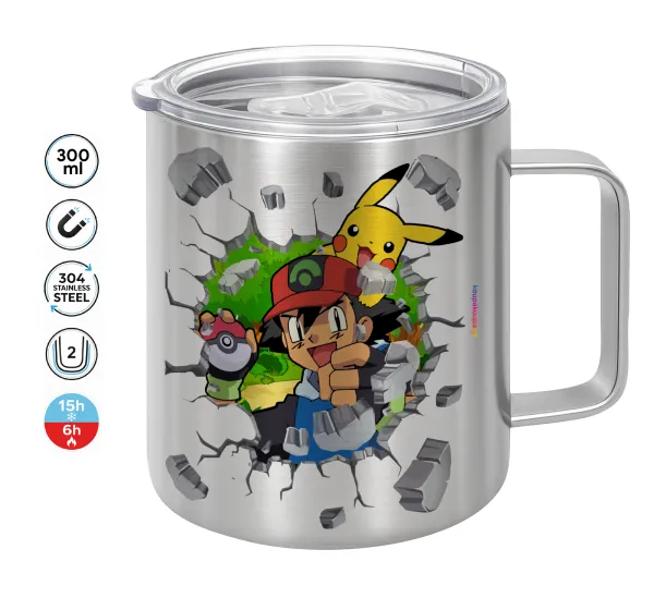 Pokemon brick — Double-walled stainless steel mug 300ml with temperature-retaining lid