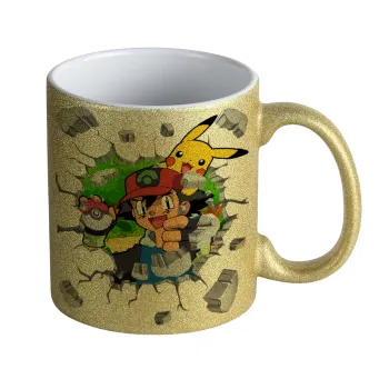 Pokemon brick, Κούπα Χρυσή Glitter που γυαλίζει, κεραμική, 330ml