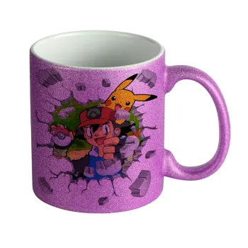Pokemon brick, Κούπα Μωβ Glitter που γυαλίζει, κεραμική, 330ml