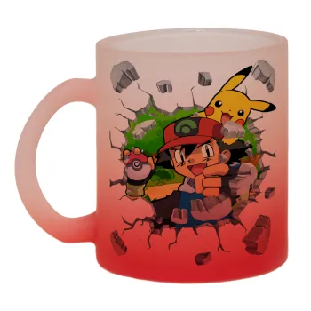 Pokemon brick, Κούπα γυάλινη δίχρωμη με βάση το κόκκινο ματ, 330ml