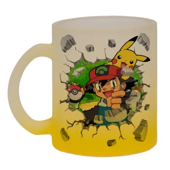 Pokemon brick, Κούπα γυάλινη δίχρωμη με βάση το κίτρινο ματ, 330ml