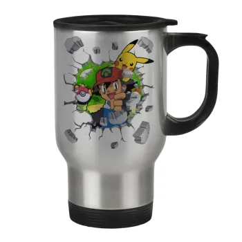 Pokemon brick, Κούπα ταξιδιού ανοξείδωτη με καπάκι, διπλού τοιχώματος (θερμό) 450ml