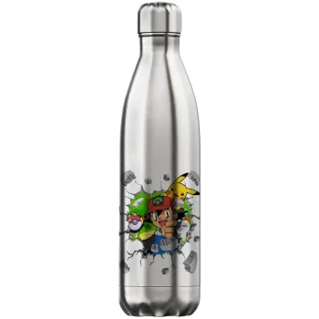 Pokemon brick, Μεταλλικό παγούρι θερμός Inox (Stainless steel), διπλού τοιχώματος, 750ml