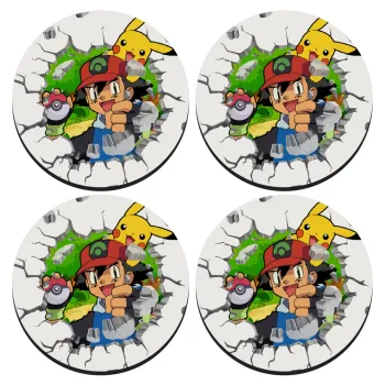 Pokemon brick, SET of 4 round wooden coasters (9cm)