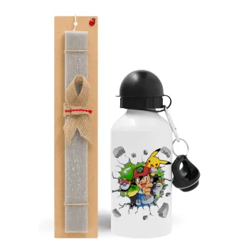 Pokemon brick, Easter Set, metallic aluminum water bottle (500ml) & aromatic flat Easter candle (30cm) (GRAY)
