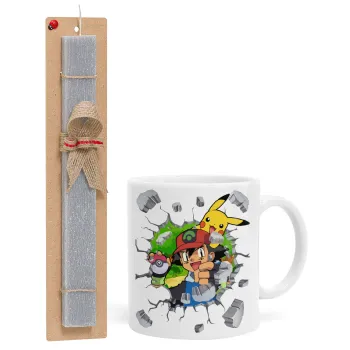 Pokemon brick, Easter Set, Ceramic Cup (330ml) & Easter aromatic flat candle (30cm) (GRAY)