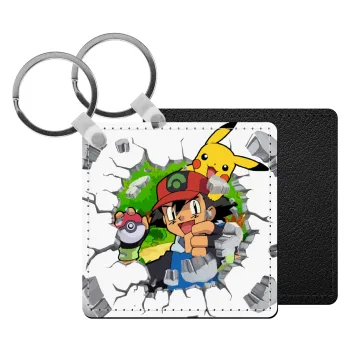 Pokemon brick, Μπρελόκ Δερματίνη, τετράγωνο ΜΑΥΡΟ (5x5cm)