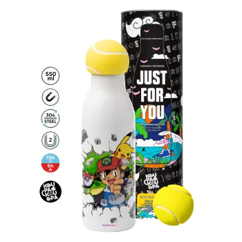 Pokemon brick, Μπάλα τένις μεταλλικό παγούρι θερμός, διπλού τοιχώματος, 550ml