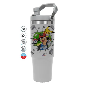 Pokemon brick, ΓΚΡΙ χρώματος Θερμός Ανοξείδωτο 890ml (30oz) με χερούλι