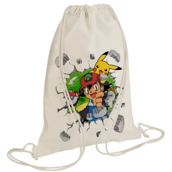 Pokemon brick, Τσάντα πλάτης πουγκί GYMBAG natural (28x40cm)