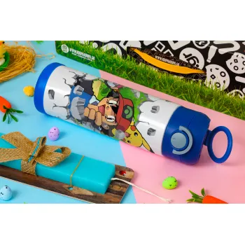 Pokemon brick, Πασχαλινή Λαμπάδα με Παιδικό παγούρι θερμό, ανοξείδωτο, με καλαμάκι ασφαλείας, ΜΠΛΕ (500ml)