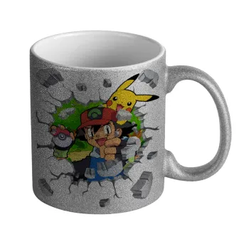 Pokemon brick, Κούπα Ασημένια Glitter που γυαλίζει, κεραμική, 330ml