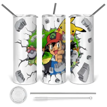 Pokemon brick, Tumbler stainless steel 600ml, with metal straw & cleaning brush