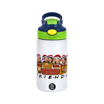 FRIENDS xmas, Children's hot water bottle, stainless steel, with safety straw, green, blue (350ml)