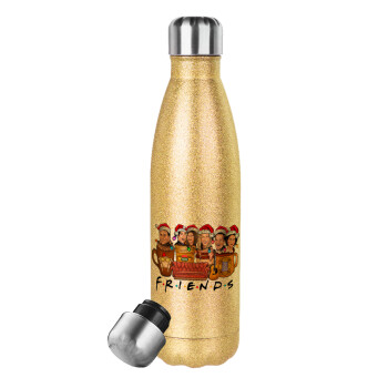 FRIENDS xmas, Glitter gold stainless steel thermos bottle, double-walled, 500ml