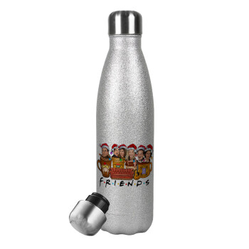 FRIENDS xmas, Metallic Glitter Silver Thermos Flask (Stainless steel), double-walled, 500ml