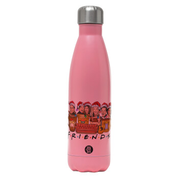FRIENDS xmas, Μεταλλικό παγούρι θερμός Ροζ Ματ (Stainless steel), διπλού τοιχώματος, 500ml