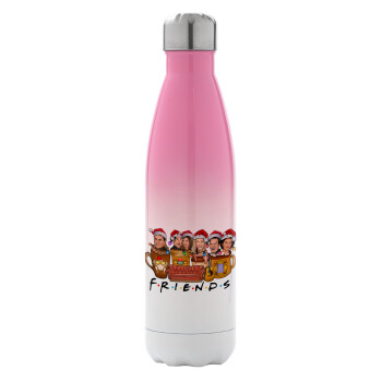 FRIENDS xmas, Μεταλλικό παγούρι θερμός Ροζ/Λευκό (Stainless steel), διπλού τοιχώματος, 500ml