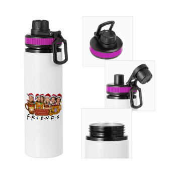 FRIENDS xmas, Metallic water bottle with safety lid, 850ml aluminum