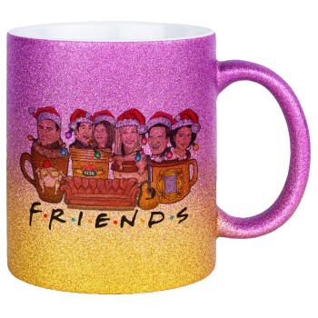 FRIENDS xmas, Κούπα Χρυσή/Ροζ Glitter, κεραμική, 330ml
