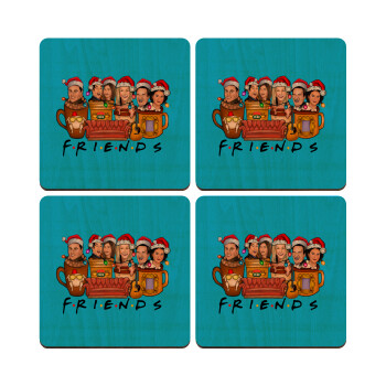 FRIENDS xmas, ΣΕΤ x4 Σουβέρ ξύλινα τετράγωνα plywood (9cm)