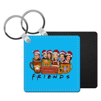 FRIENDS xmas, Μπρελόκ Δερματίνη, τετράγωνο ΜΑΥΡΟ (5x5cm)