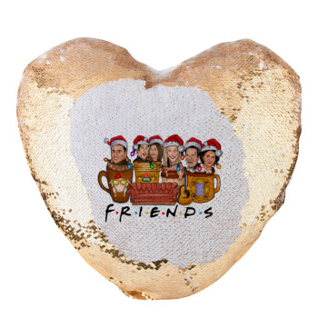 FRIENDS xmas, Μαξιλάρι καναπέ καρδιά Μαγικό Χρυσό με πούλιες 40x40cm περιέχεται το  γέμισμα