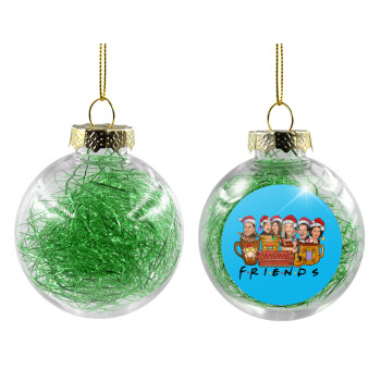 FRIENDS xmas, Χριστουγεννιάτικη μπάλα δένδρου διάφανη με πράσινο γέμισμα 8cm
