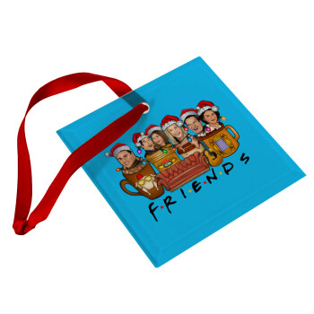 FRIENDS xmas, Χριστουγεννιάτικο στολίδι γυάλινο τετράγωνο 9x9cm