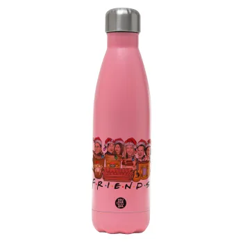FRIENDS xmas, Μεταλλικό παγούρι θερμός Ροζ Ματ (Stainless steel), διπλού τοιχώματος, 500ml