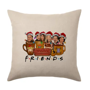 FRIENDS xmas, Μαξιλάρι καναπέ ΛΙΝΟ 40x40cm περιέχεται το  γέμισμα