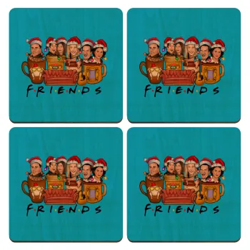 FRIENDS xmas, ΣΕΤ x4 Σουβέρ ξύλινα τετράγωνα plywood (9cm)