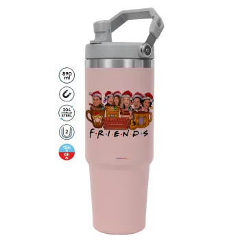 FRIENDS xmas, ΡΟΖ χρώματος Θερμός Ανοξείδωτο 890ml (30oz) με χερούλι