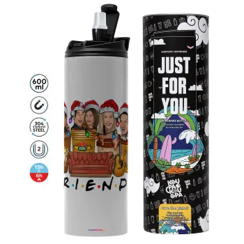 FRIENDS xmas, Tumbler ποτήρι θερμό ΓΚΡΙ από ανοξείδωτο ατσάλι 600ml