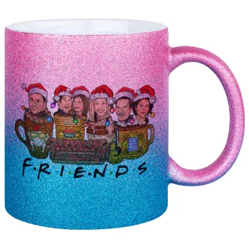 FRIENDS xmas, Κούπα Χρυσή/Μπλε Glitter, κεραμική, 330ml