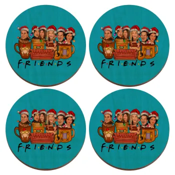 FRIENDS xmas, ΣΕΤ x4 Σουβέρ ξύλινα στρογγυλά plywood (9cm)