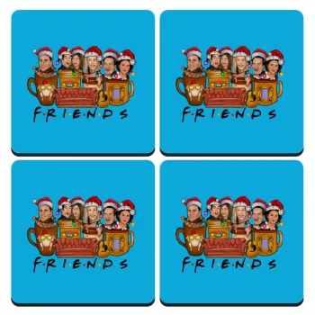 FRIENDS xmas, ΣΕΤ 4 Σουβέρ ξύλινα τετράγωνα (9cm)