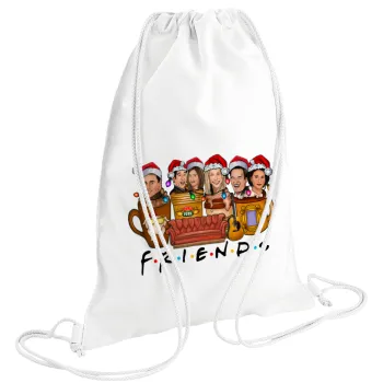 FRIENDS xmas, Τσάντα πλάτης πουγκί GYMBAG λευκή (28x40cm)