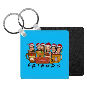 FRIENDS xmas, Μπρελόκ Δερματίνη, τετράγωνο ΜΑΥΡΟ (5x5cm)