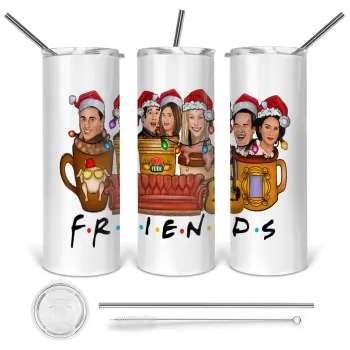 FRIENDS xmas, Tumbler stainless steel 600ml, with metal straw & cleaning brush