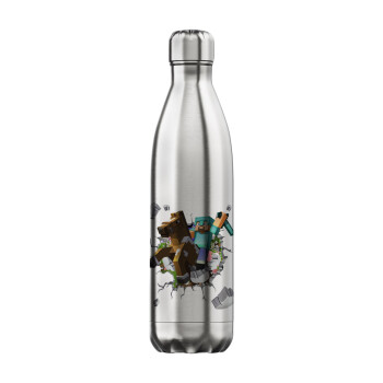 Minecraft brick, Μεταλλικό παγούρι θερμός Inox (Stainless steel), διπλού τοιχώματος, 750ml