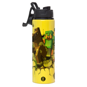 Minecraft brick, Metallic water bottle with safety lid, 850ml aluminum
