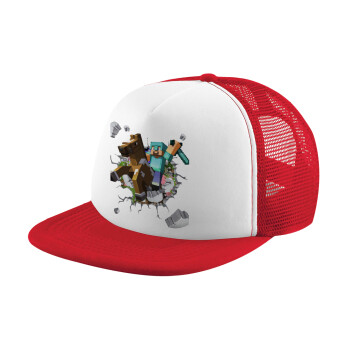 Minecraft brick, Καπέλο Soft Trucker με Δίχτυ Red/White 