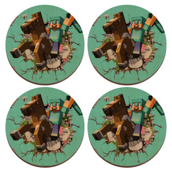 Minecraft brick, ΣΕΤ x4 Σουβέρ ξύλινα στρογγυλά plywood (9cm)