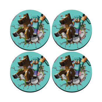 Minecraft brick, SET of 4 round wooden coasters (9cm)