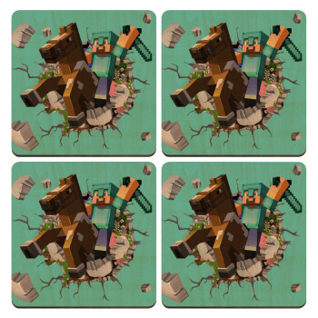 Minecraft brick, ΣΕΤ x4 Σουβέρ ξύλινα τετράγωνα plywood (9cm)