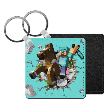 Minecraft brick, Μπρελόκ Δερματίνη, τετράγωνο ΜΑΥΡΟ (5x5cm)