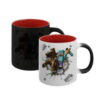 Minecraft brick, Κούπα Μαγική εσωτερικό κόκκινο, κεραμική, 330ml που αλλάζει χρώμα με το ζεστό ρόφημα